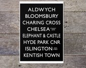 LONDON BUS BLINDS - 2 of 2 - black and white place name signs and destinations