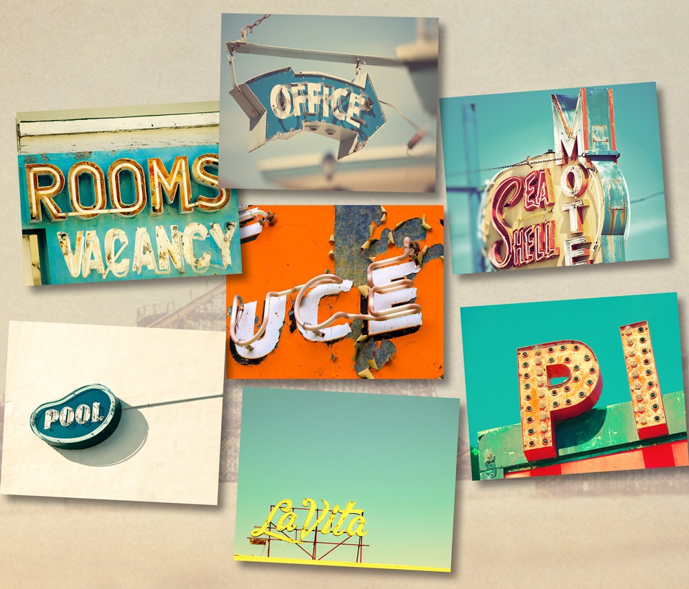 Vintage signs, guest room decor, typography, seaside vacation, motel signs, funky photos, hipster - Jersey Shore 8x10 set