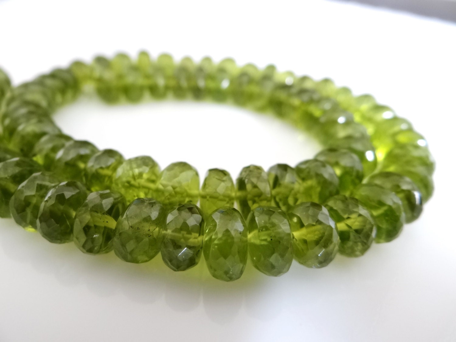 8-9mm----1/2 STRAND----AAA--Finest Peridot Micro Faceted Large Rondelles
