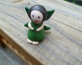 Mini Fairy in Forest Green Biege Skin and Black Hair in a Bob Style