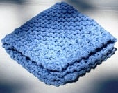 Dishcloth Facecloth or Washcloth handknit in Blue 100% Cotton
