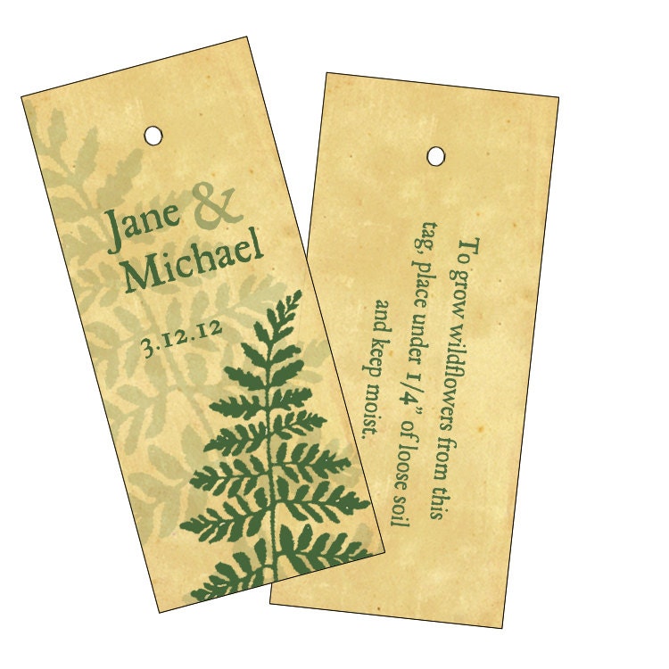 Plantable wedding gift  or favor tags, wild fern leaves, set of 25
