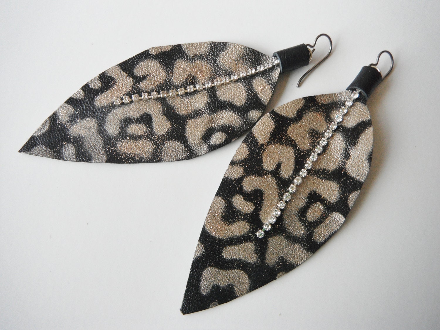 Silver Cheetah -Painted Leather Cheetah Earrings