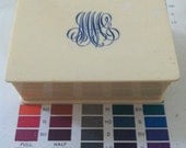 vintage french ivory - celluloid - monogrammed trinket vanity box
