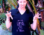 Embroidered Black V-Neck Tee - Kitty Bites