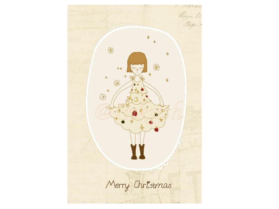 Merry Christmas Greeting Card,  Blank Card 4 x 6 " of an Original Illustration