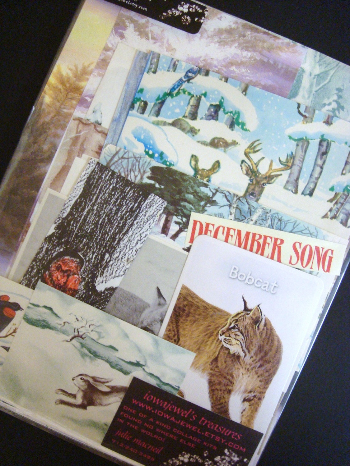 Animals in the Winter Woods Vintage Collage and Scrapbook Kit Number 1677m