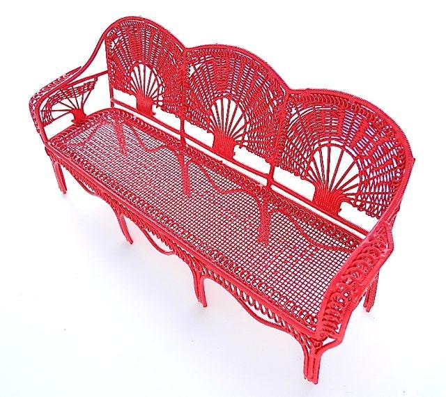 Cherry Red Miniature Garden or Fairy Garden Bench One Inch Scale