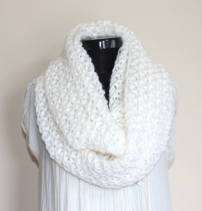 White Sparkly Angora Large Loop SCARF- Ready to Ship