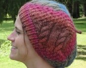 Aran Inspired Fisherman's Slouch Beret Hat -- Cable and Moss Stitch Knitting Pattern
