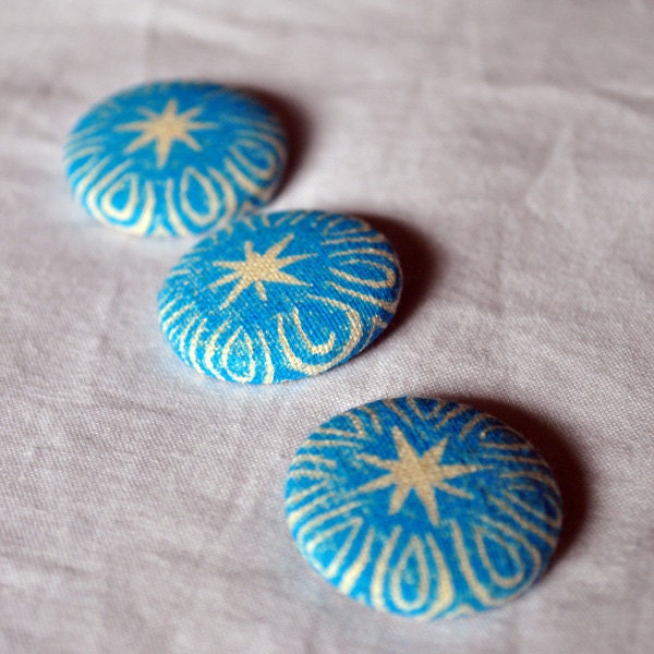 Hand printed linen buttons in blue