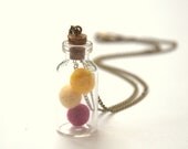 Boho glass bottle chain necklace beach Weddings jewelry pendant wool balls bronze spring favor Birthday gift for her