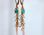 Beachy Earrings - 14k Gold Filled, Peruvian Opal, Freshwater Pearl, Coral - One of a Kind