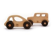 wooden toy car and truck, 2 piece driving vehicle set