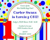 Circles, Stripes, and Stars Birthday Invitation (any colors you want)