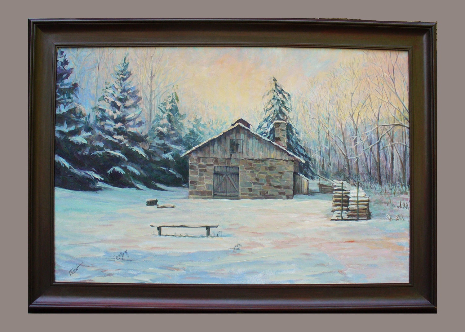Winter Sunrise at Newlin Grist Mill  24" x 36" original painting