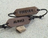 HIs & Hers - Forever - Always - Set of Two - Leather Adjustable Signet Bracelets with recipients initials and/or a heart on reverse side