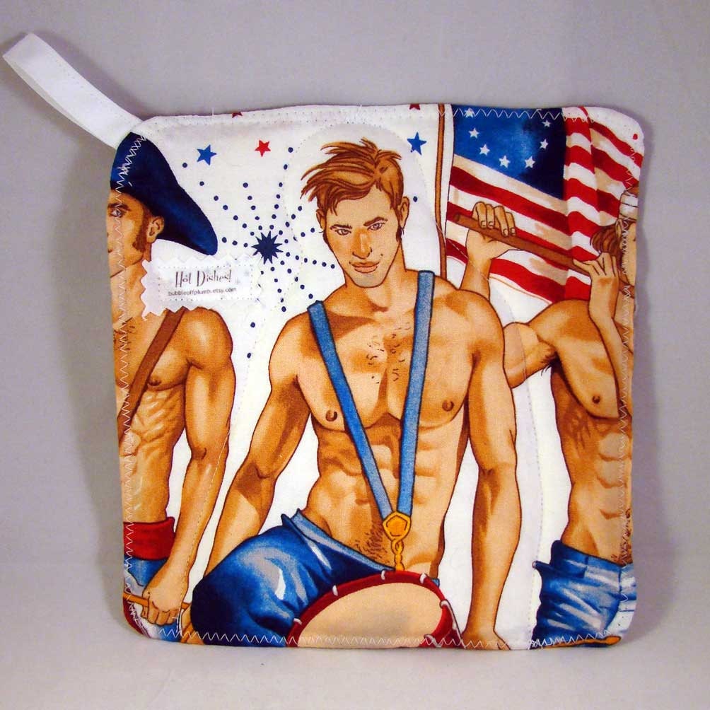 Hot Dishes - Finally A Man Who's Handy In The Kitchen - Shirtless Revolutionaries Pot Holders