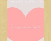 I Carry Your Heart Printable 5 x 7 E.E. Cummings Love Quote Digital Print Pink Gray