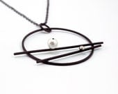 Oxidized Sterling Silver Pendant. Cultured Pearl. Oval Link Chain. EL VIEJO BALANCIN Pendant. Handmade by Maria Goti Joyas.