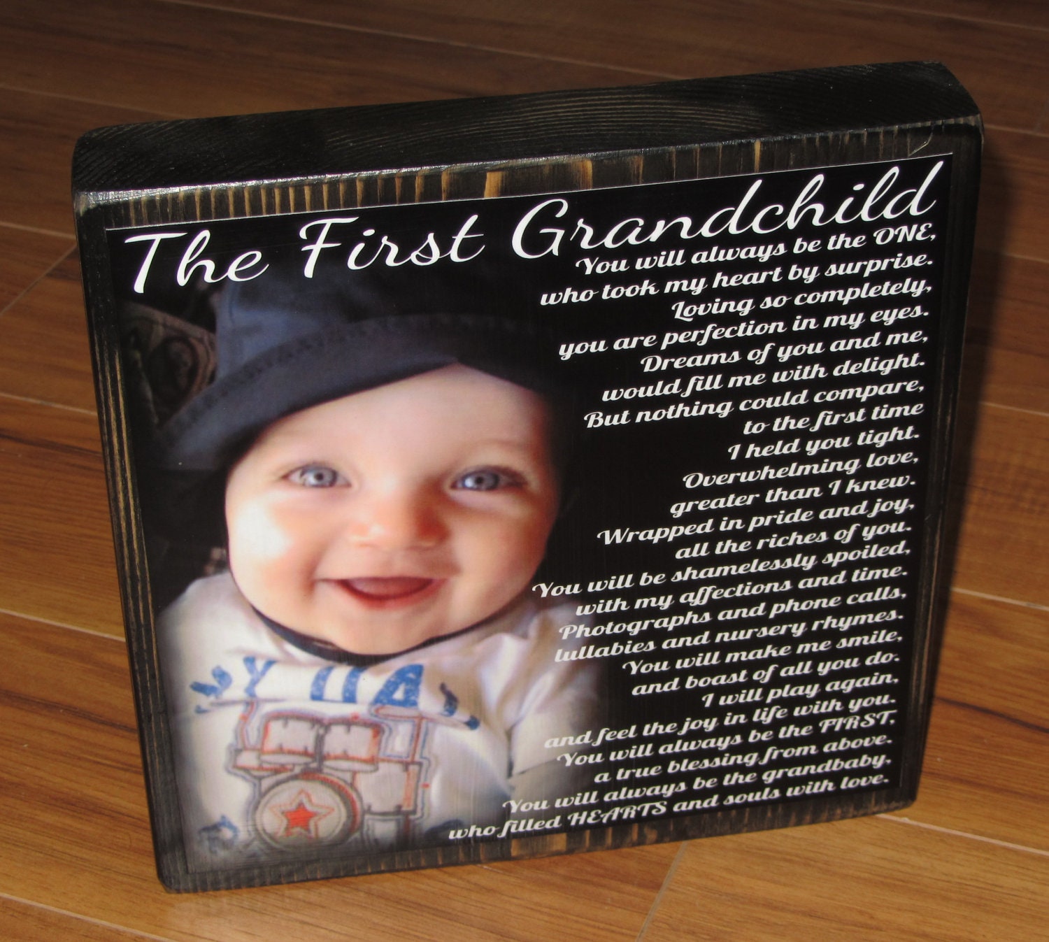 First Grandchild Poem Block- XL Personalized Photo Blocks- Custom made to order with poem quote or scripture