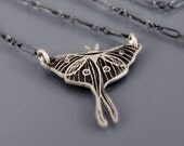 Etched Silver Luna Moth Necklace
