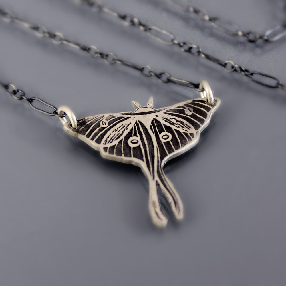 Etched Silver Luna Moth Necklace