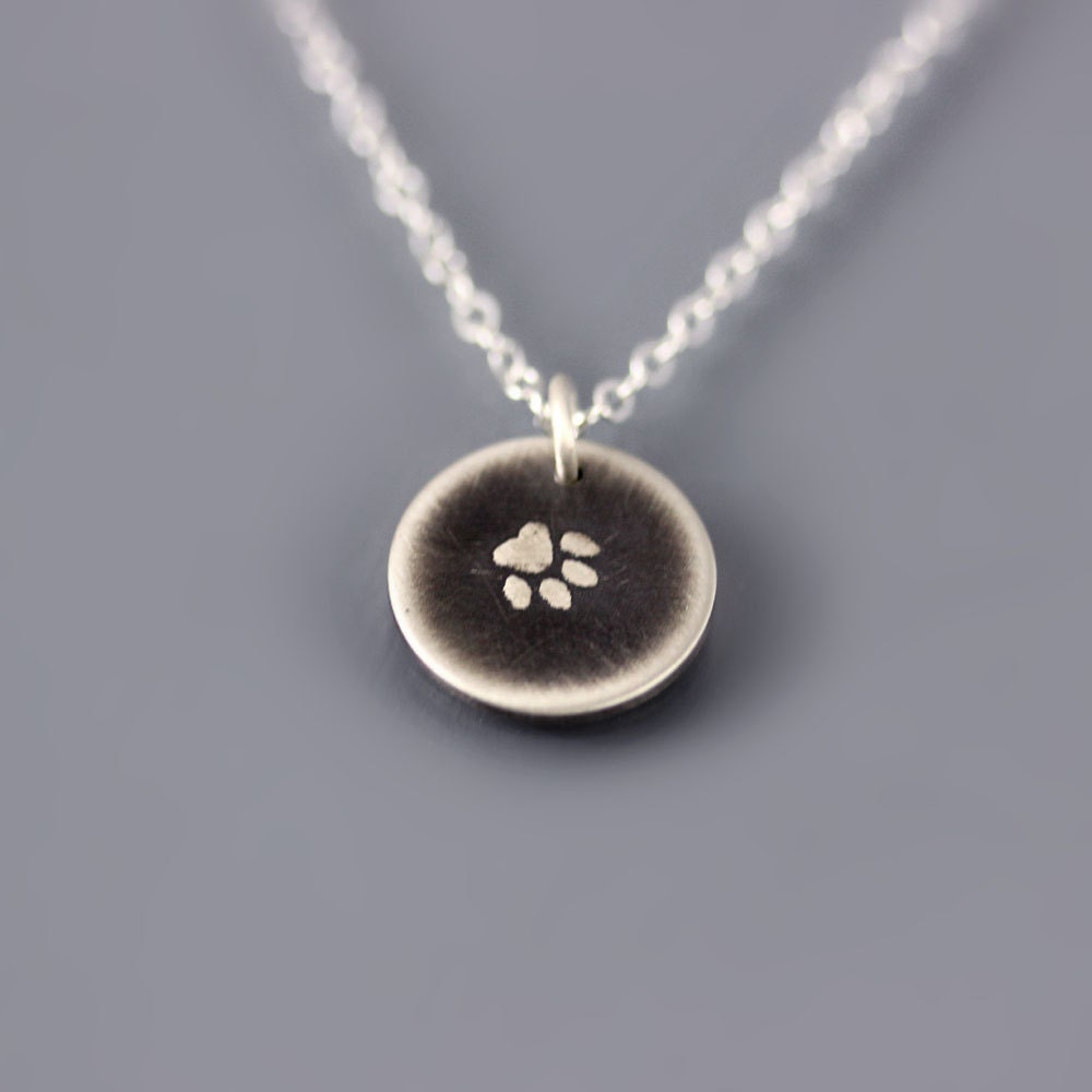 Tiny Silver Paw Print Necklace - Etched Pendant