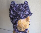 kitty cat or monster hat purple hand knit