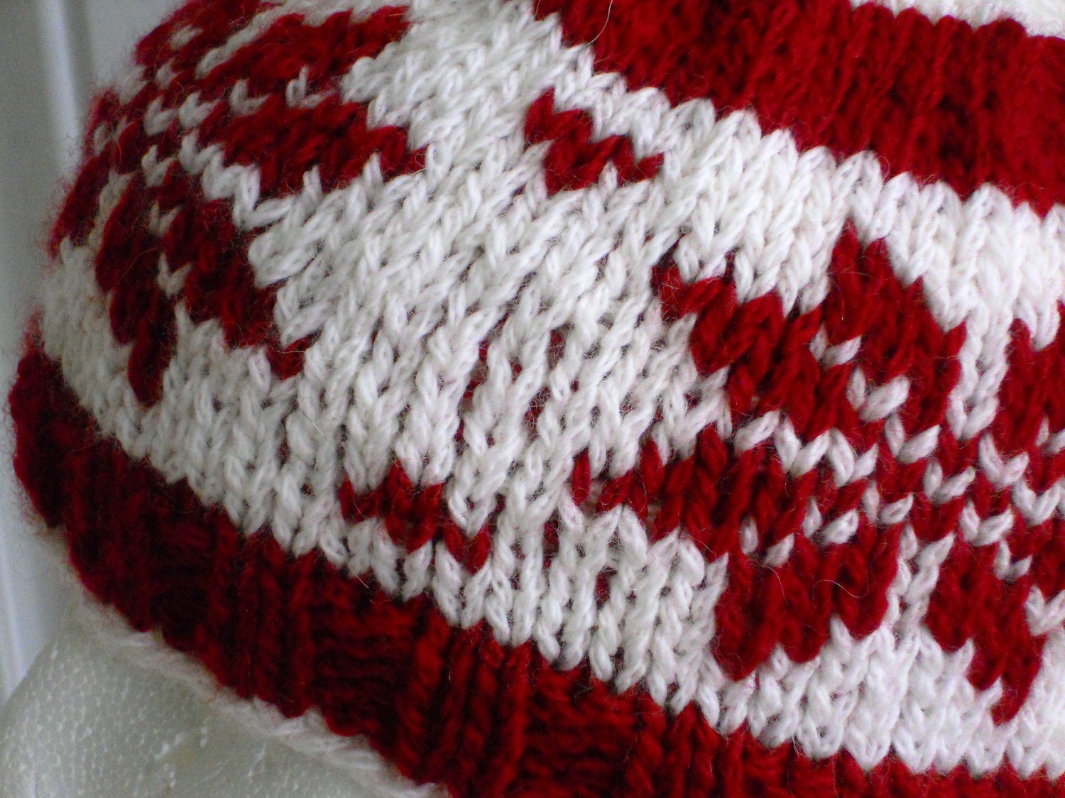Scarlet Red and Snow White Snowflake Hat