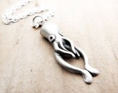 Squid necklace -  sterling silver nautical squid jewelry geekery pendant