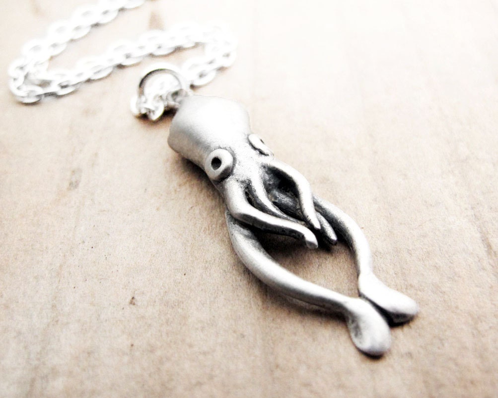 Squid necklace -  sterling silver nautical squid jewelry geekery pendant