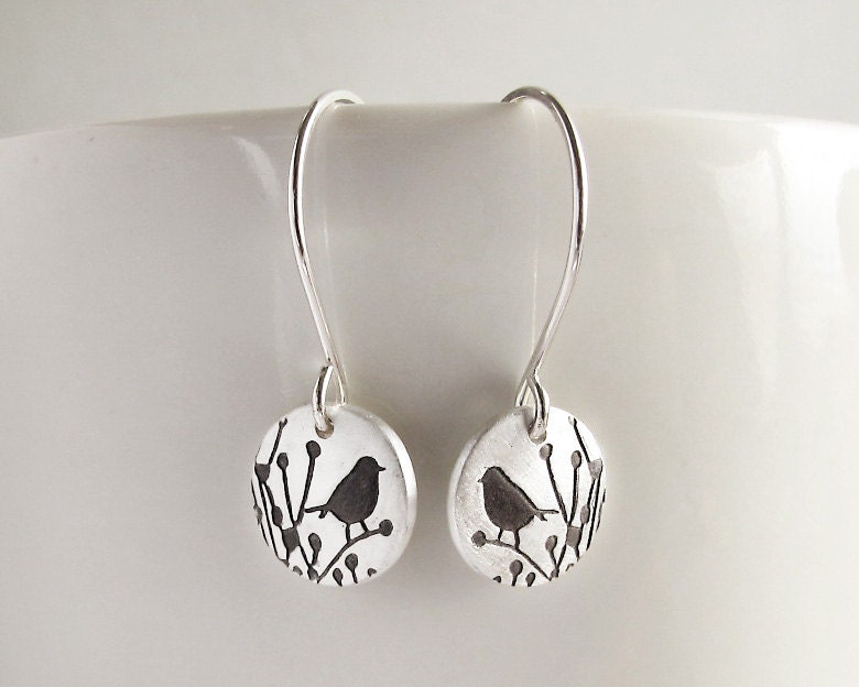 Tiny little bird earrings - silver drop