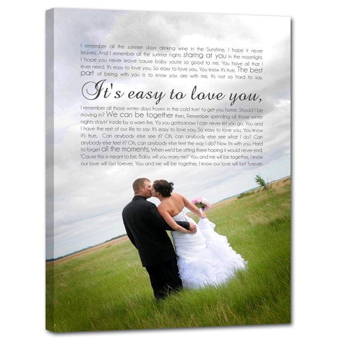 Personalized Gift, 18x24 Wedding CANVAS Art with custom photo using your song lyrics, wedding vows, first dance song