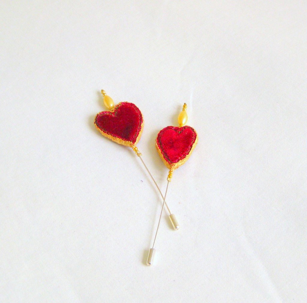 Hat shawl pin red velvet chunky fabric heart 5 inch Danish