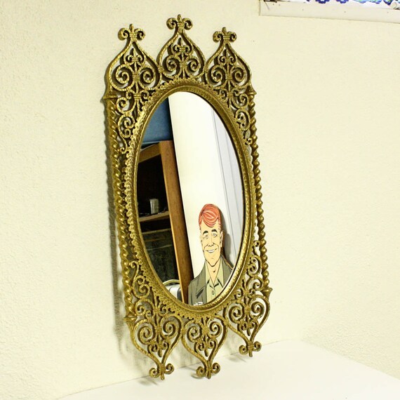 Vintage wall mirror wall hanging mirror oval by OldCottonwood