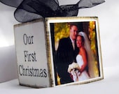 Personalized Wedding Photo Block Ornament Wedding Keepsake Monogram Bride and Groom..