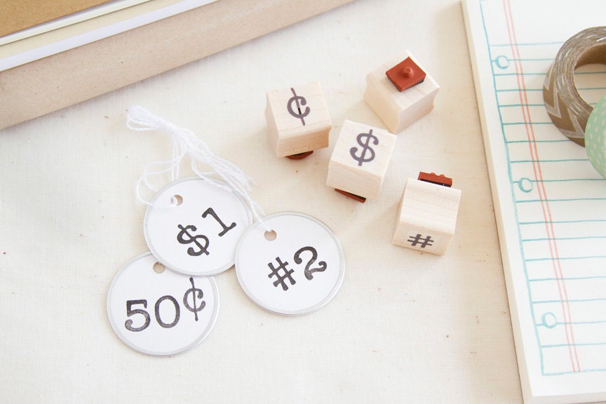 DIY Price Tag Rubber Stamp Set - Make Your Own Tags - Vintage Typewriter Font w/ Dollar & Cent Sign Period and Number Pound Sign