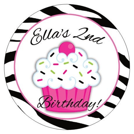 Set of 12 round Cupcakes and Zebra Prints Birthday Party Stickers Favor Tags Il_170x135