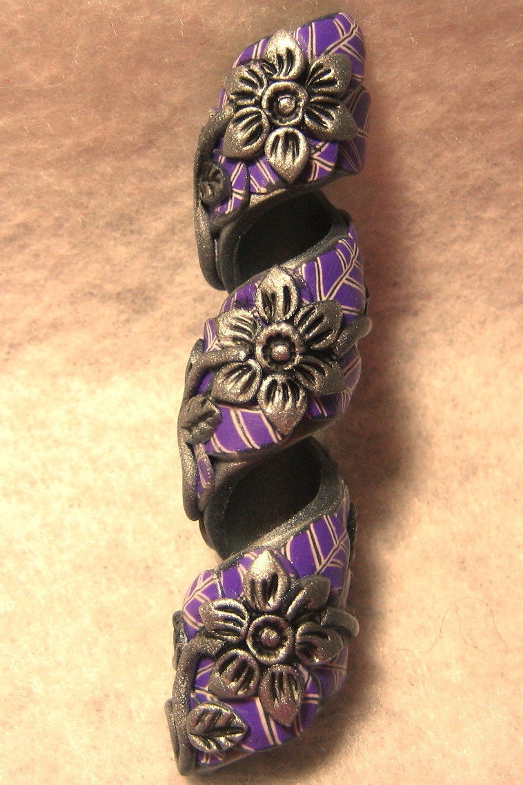 Dread Bead Silver Flowers on Purple Leaves Coil You Choose Hole Size