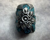 Dread Bead Silver  Flower with Turquoise Leaves  You Choose Hole Size