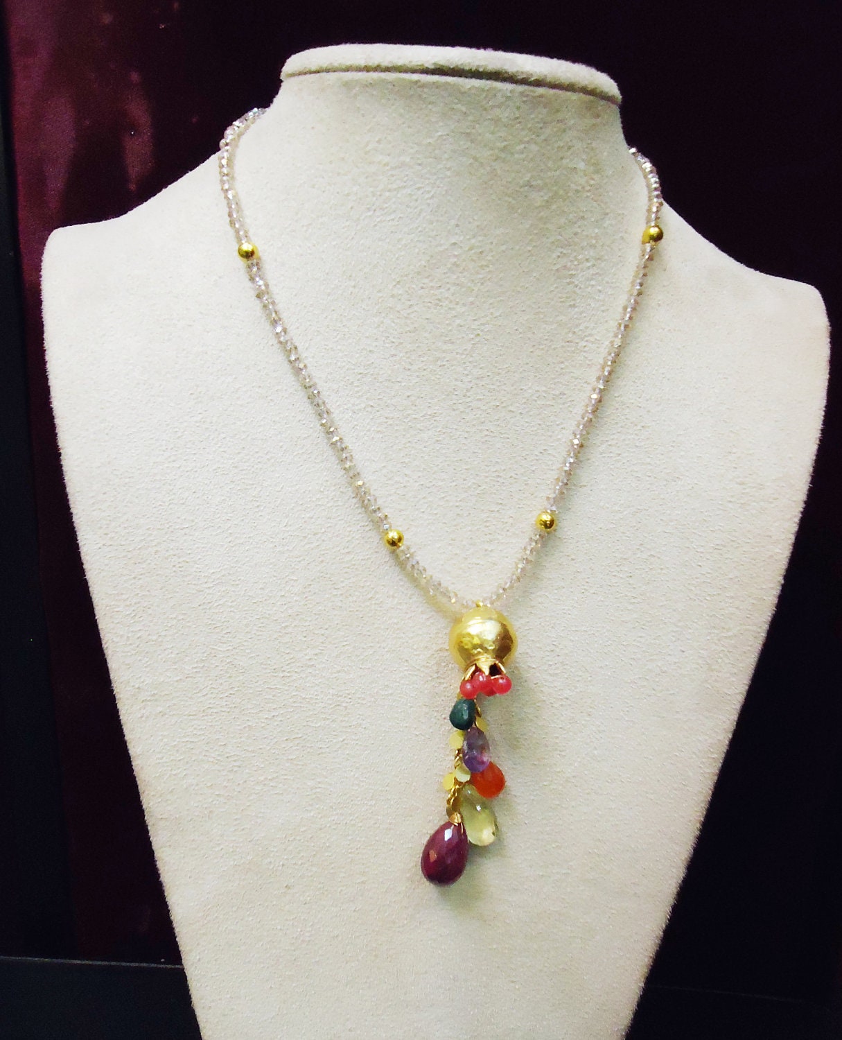 Pomegranate Pendant Necklace with crystals and precious stones