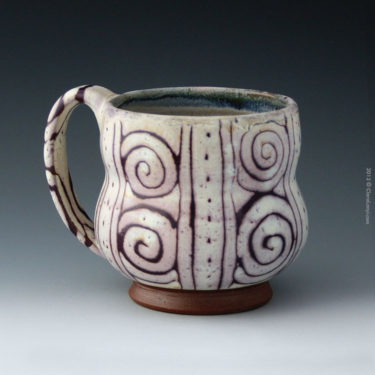 White and Purple Satin Matte Spiral Mug for tea, coffee or cocoa