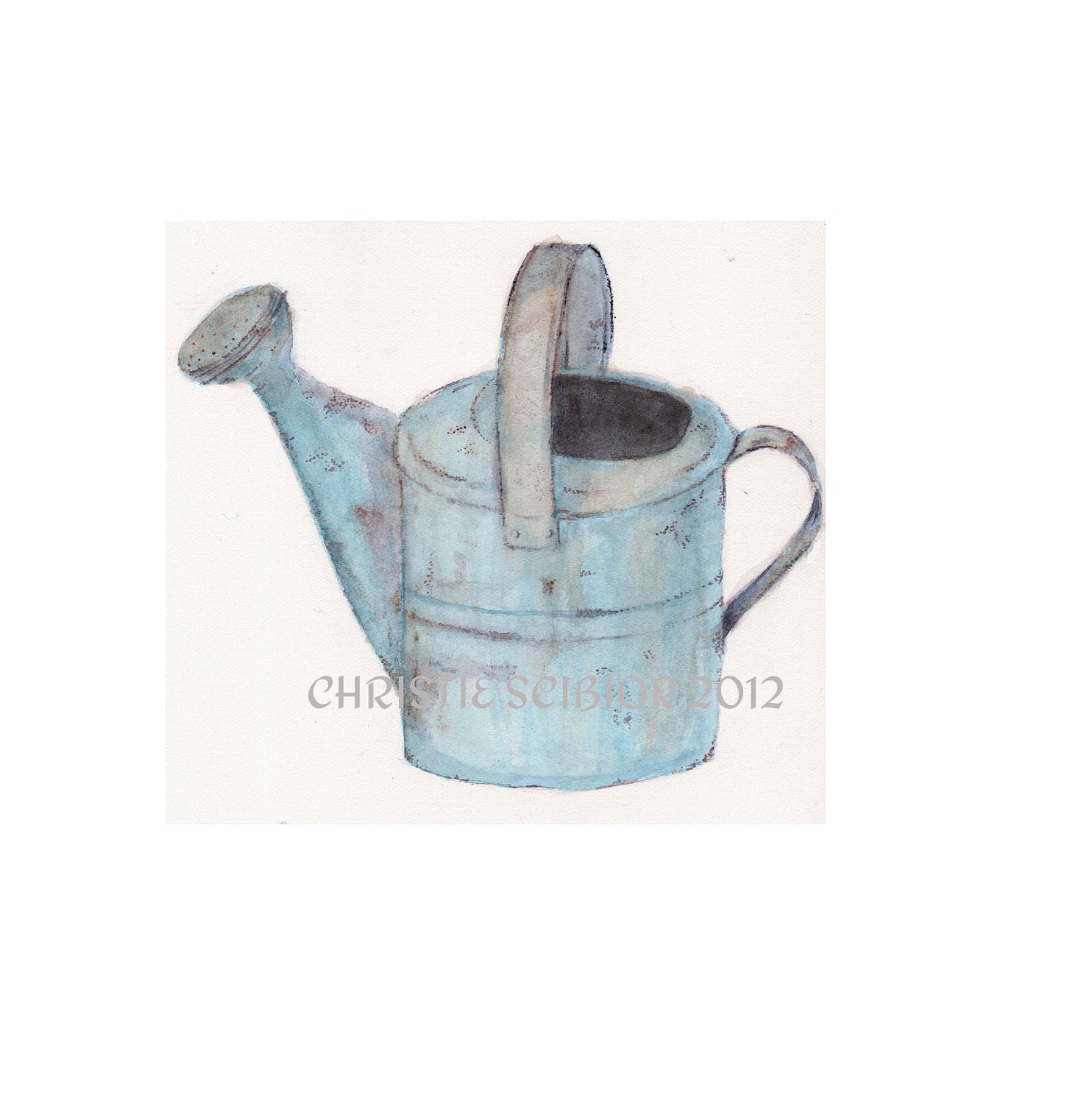 5x7 Archival Art Print Blue Watering Can Watercolor Painting Wall Art Home Decor Country Cottage Garden Great Gift