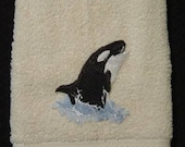 Leaping Orca - Killer Whale Embroidered Terrycloth Hand Towel - 1 Towel