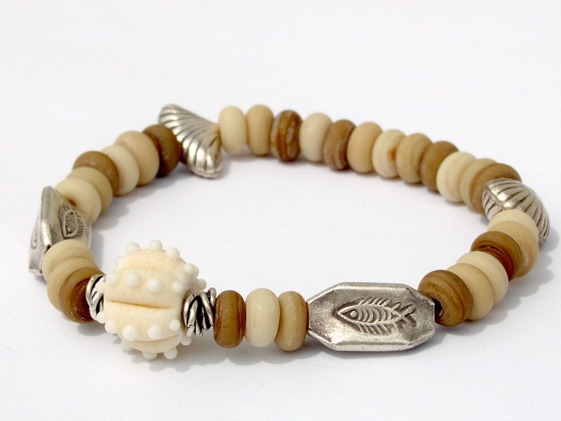 Lampwork Sea Urchin Bead Bali Sterling Silver Stretch Bracelet