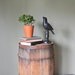 SALE Antique wood barrel side table cask slatted iron rings -1920s - whiskey - use for planter - top glass table wood fireplace