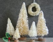 Winter White Vintage Style Bottle Brush Trees and Wreath for Dyeing and Decorating