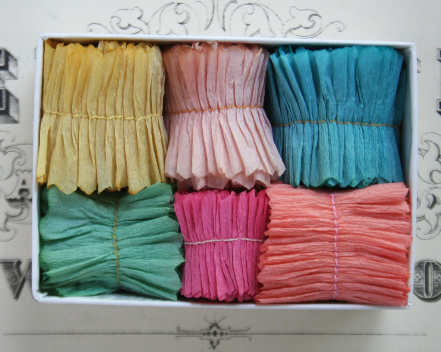 Summer Tea Party... Hand Dyed Crepe Paper Ruffle Sampler Collection 75 inches
