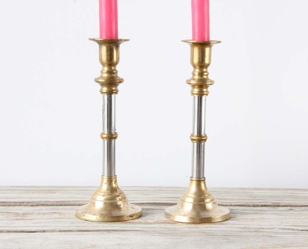 Modern Regency Brass & silver Candlesticks